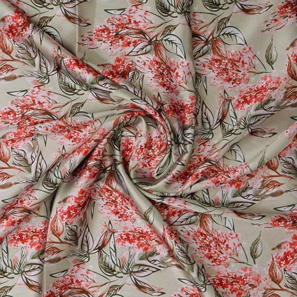 Artistic Red Lilac Floral Print on Soft Japan Satin Fabric - Image 3
