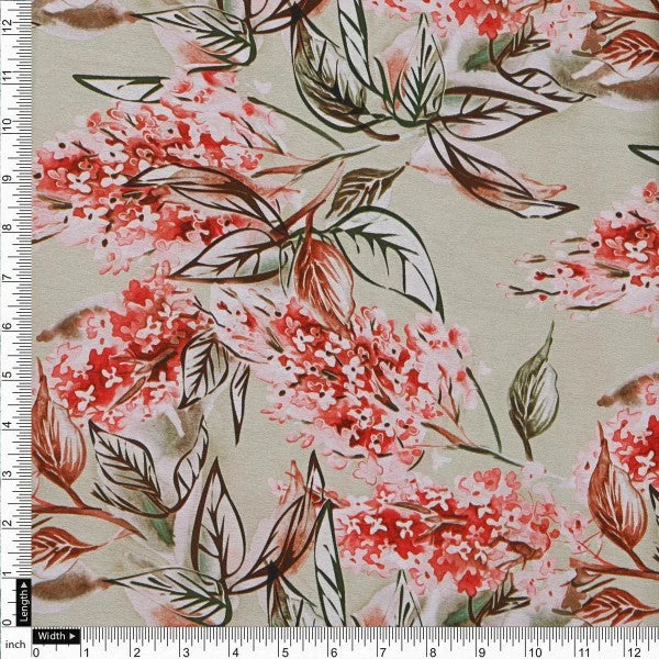 Artistic Red Lilac Floral Print on Soft Japan Satin Fabric - Image 4