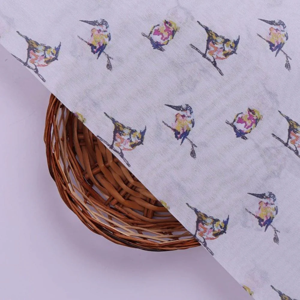 Artistic Watercolour Bird Print on Off White Chanderi - Image 2