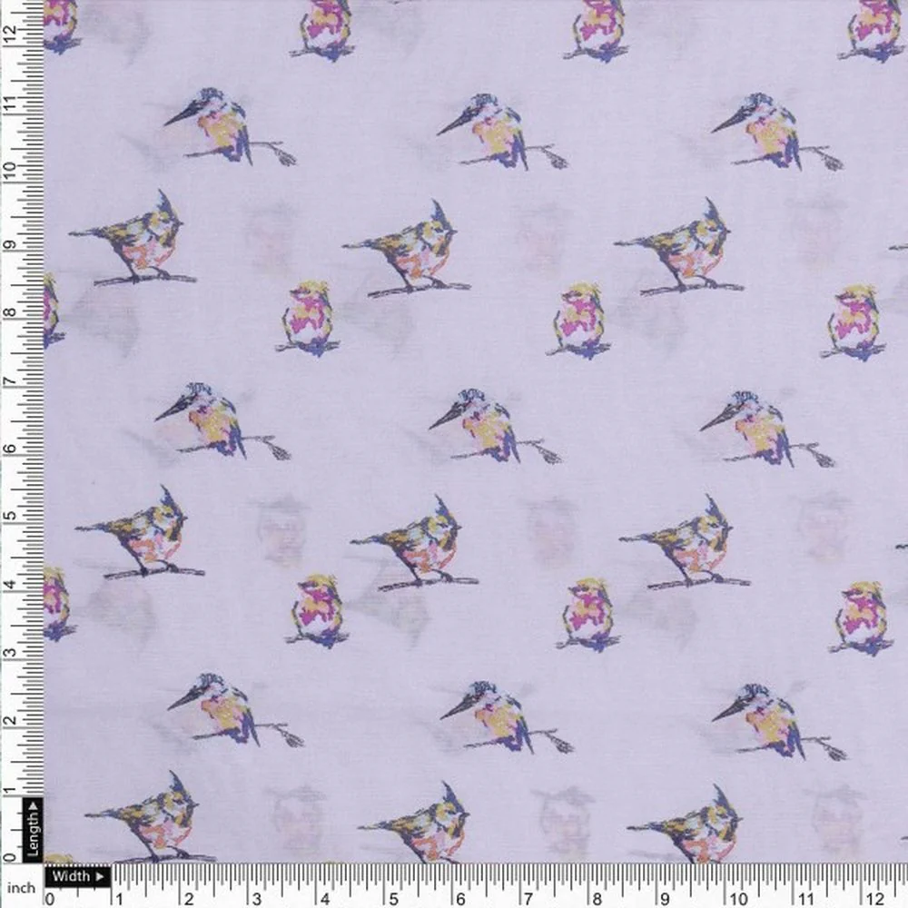 Artistic Watercolour Bird Print on Off White Chanderi - Image 4