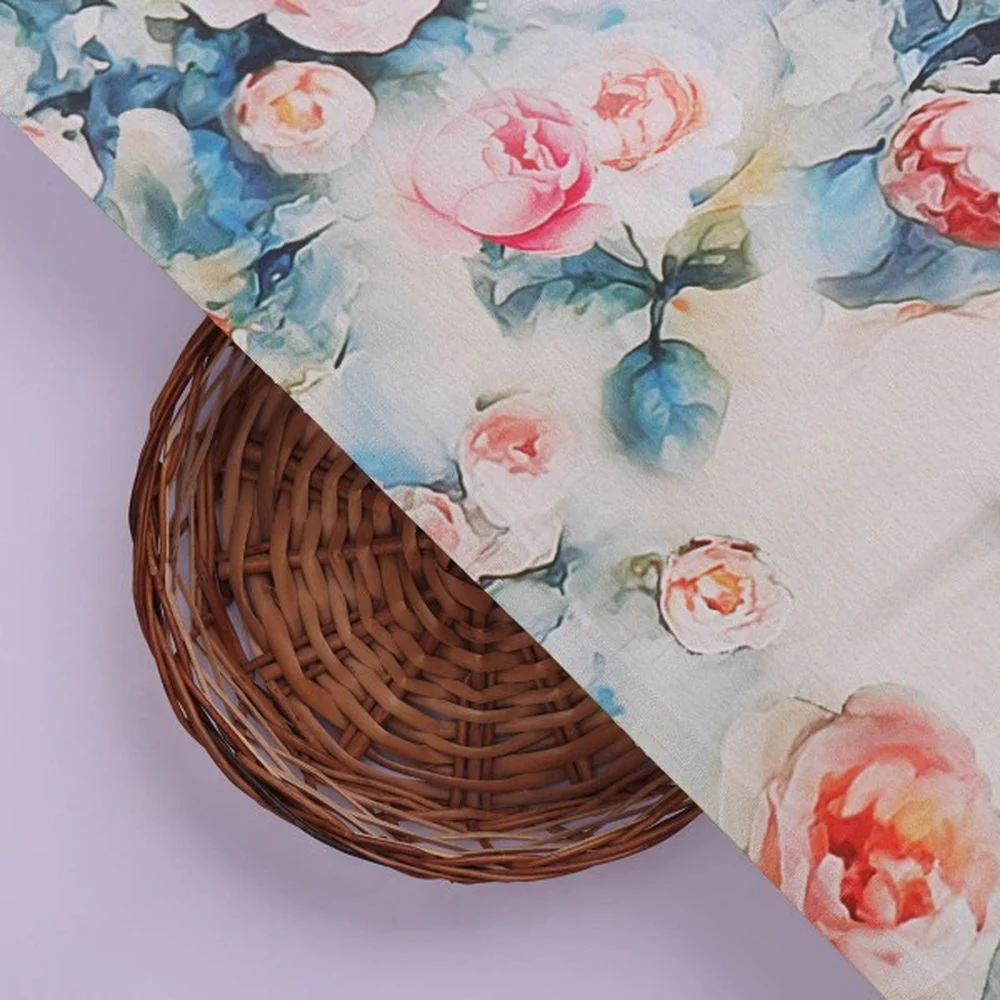 Artistic Watercolour Rose Floral Japan Satin Fabric - Image 3