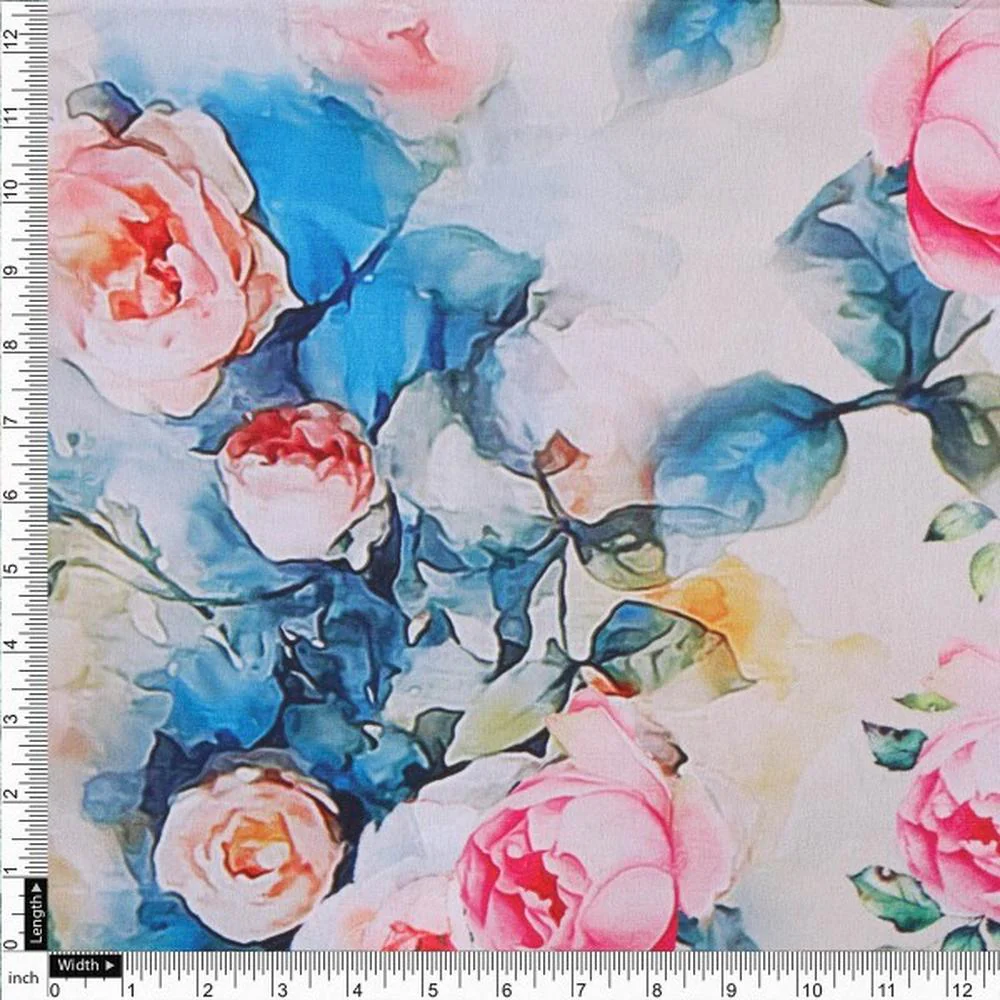 Artistic Watercolour Rose Floral Japan Satin Fabric - Image 4