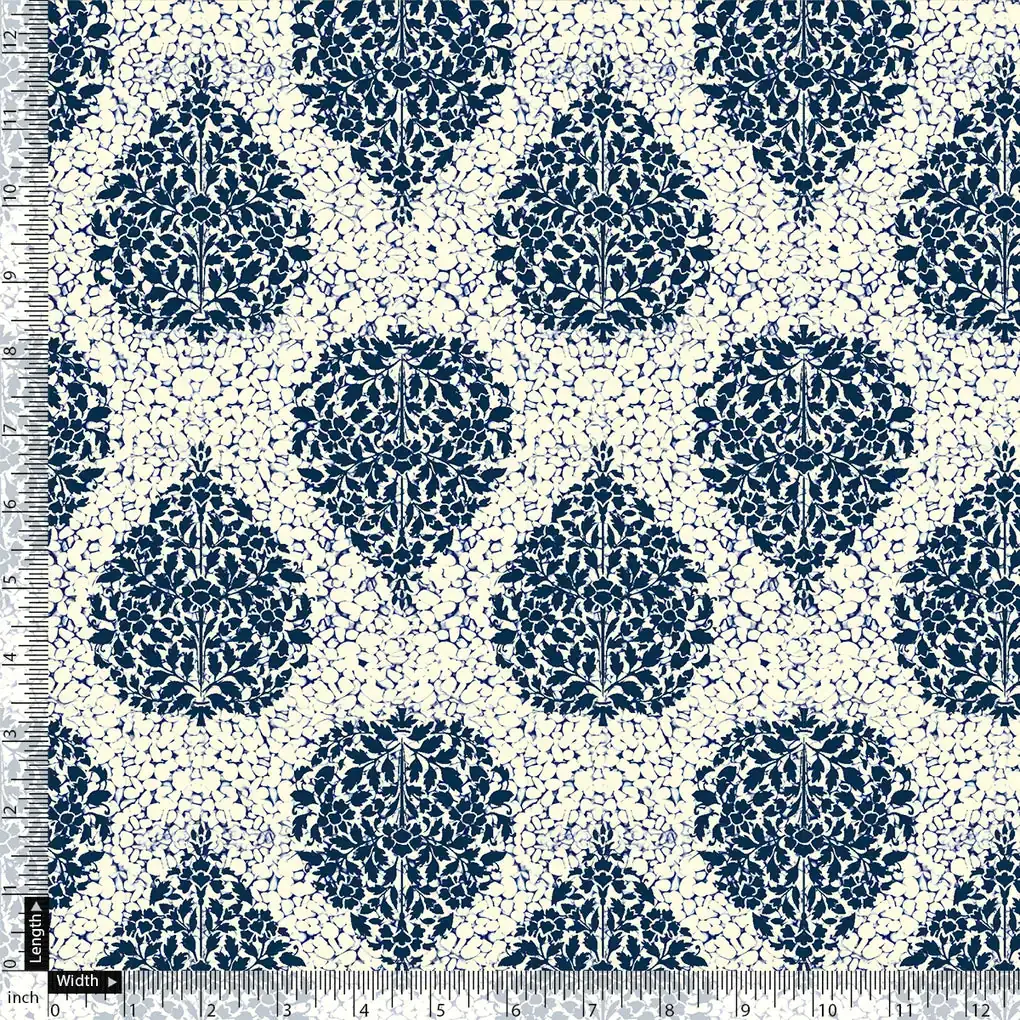 Aspen Blue Leaves Creamy Stone Digital Printed Fabric - Image 4