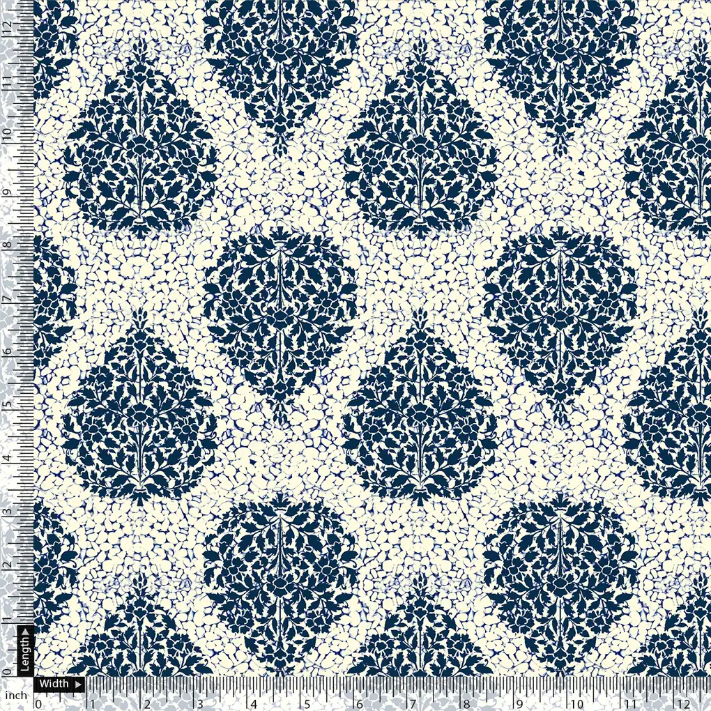 Aspen Blue Leaves Creamy Stone Digital Printed Fabric - Kora Silk - Image 4
