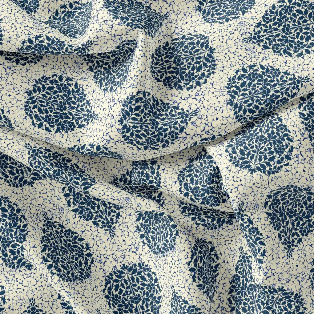 Aspen Blue Leaves Creamy Stone Digital Printed Fabric - Cotton - Image 3
