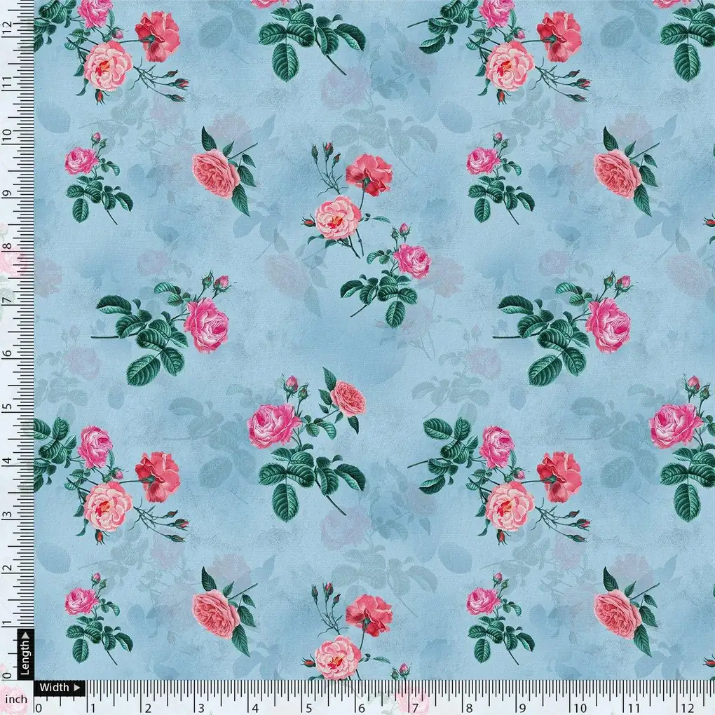 Aspen Green Leaf With Pink Rose Digital Printed Fabric - Image 4