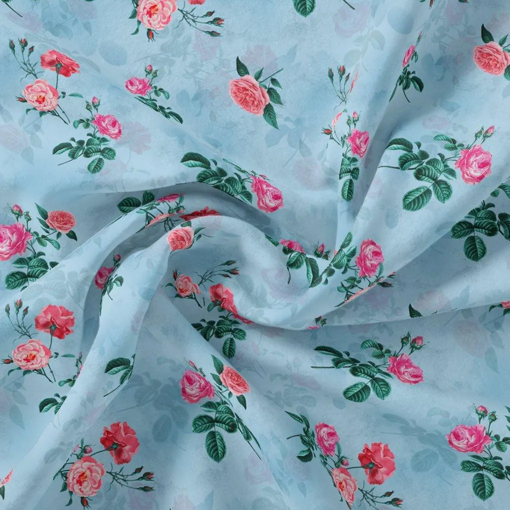 Aspen Green Leaf With Pink Rose Digital Printed Fabric - Weightless - Image 3