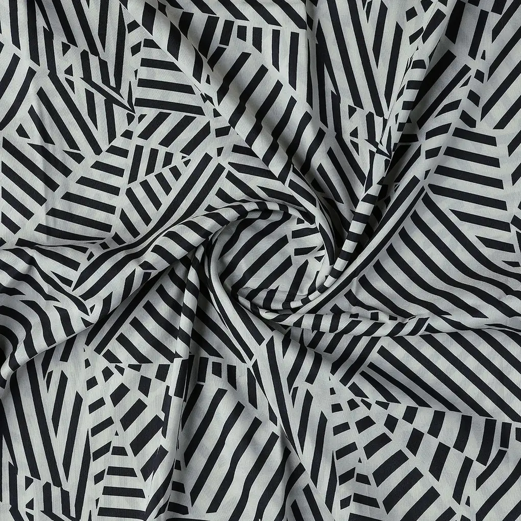 Attractive Black Strips With Bone Colour Digital Printed Fabric - Muslin - Image 2