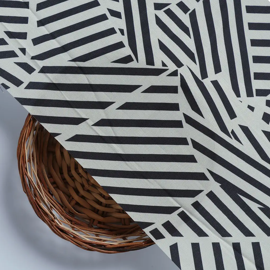 Attractive Black Strips With Bone Colour Digital Printed Fabric - Muslin - Image 3
