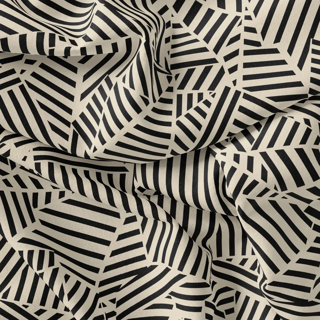 Attractive Black Strips With Bone Colour Digital Printed Fabric - Image 2