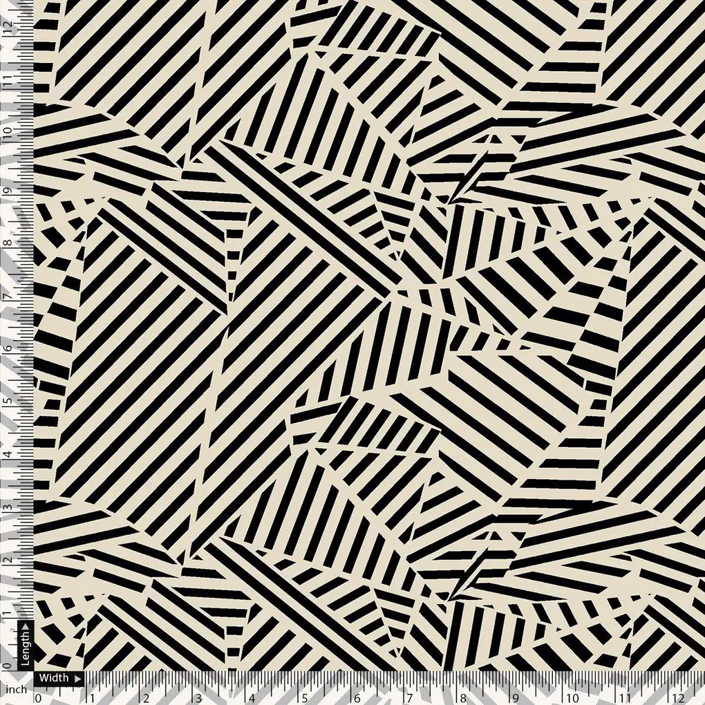 Attractive Black Strips With Bone Colour Digital Printed Fabric - Image 3