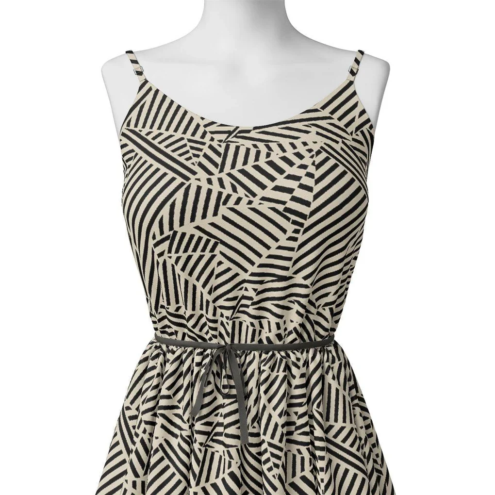 Attractive Black Strips With Bone Colour Digital Printed Fabric - Image 4