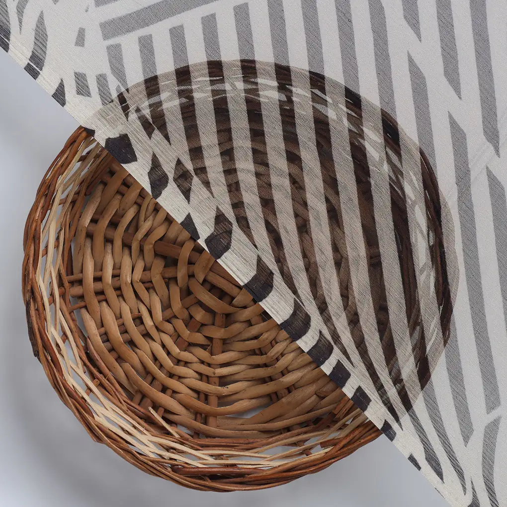 Attractive Black Strips With Bone Colour Digital Printed Fabric - Pure Chiffon - Image 3