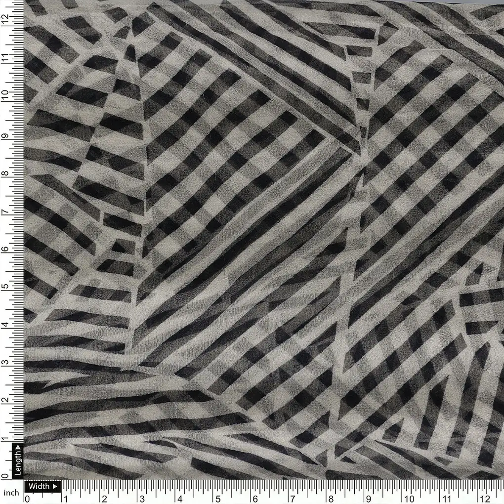 Attractive Black Strips With Bone Colour Digital Printed Fabric - Pure Chiffon - Image 4