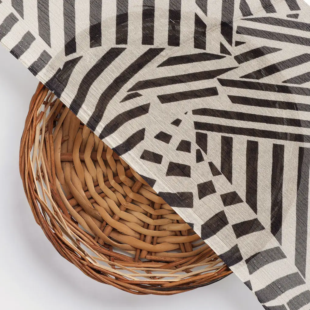 Attractive Black Strips With Bone Colour Digital Printed Fabric - Pure Chinon - Image 3