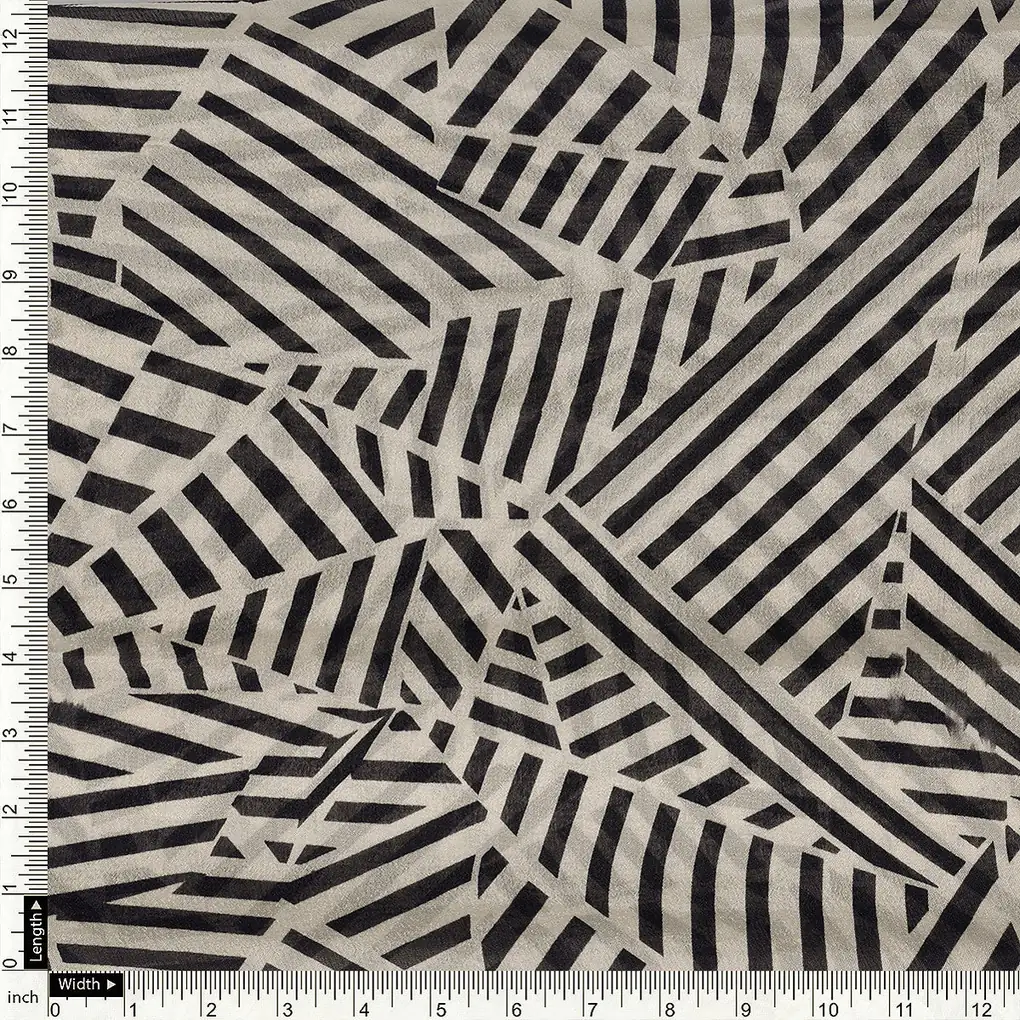 Attractive Black Strips With Bone Colour Digital Printed Fabric - Pure Chinon - Image 4