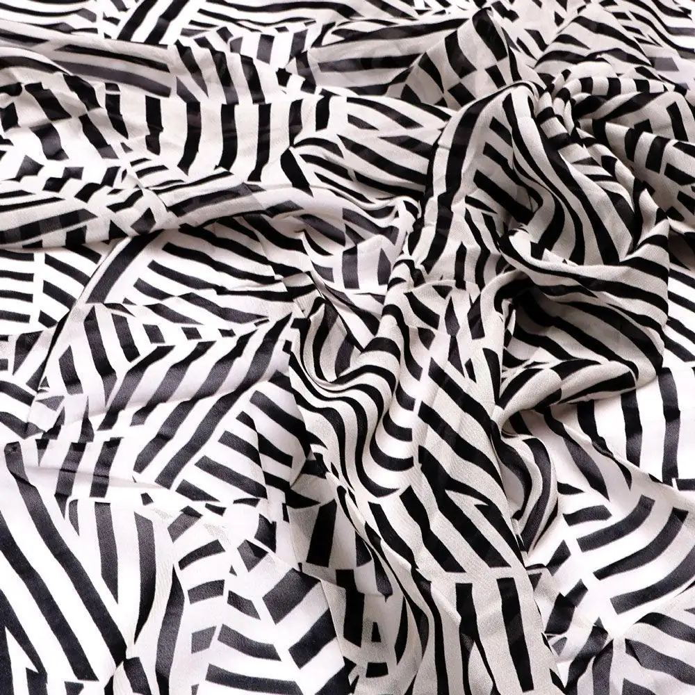 Attractive Black Strips With Bone Colour Digital Printed Fabric - Pure Georgette - Image 3