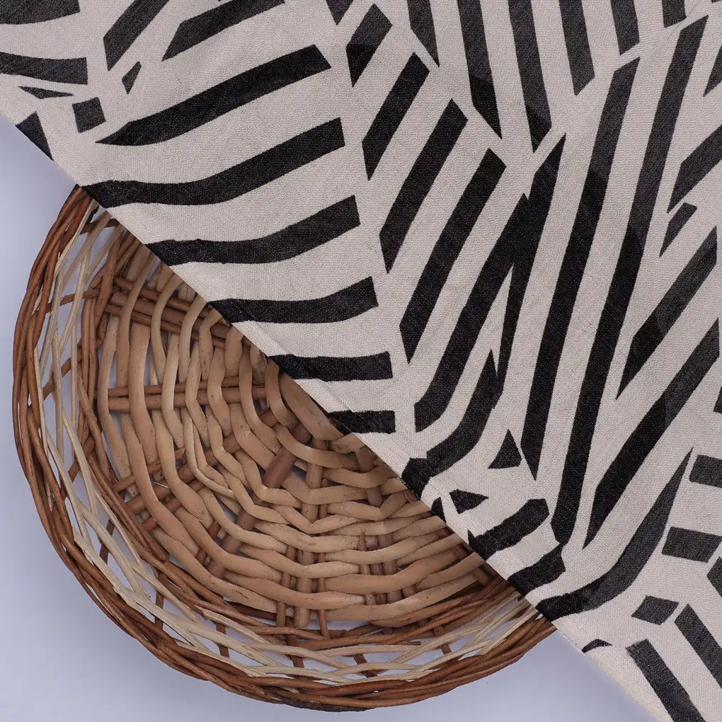 Attractive Black Strips With Bone Colour Digital Printed Fabric - Pure Muslin - Image 2