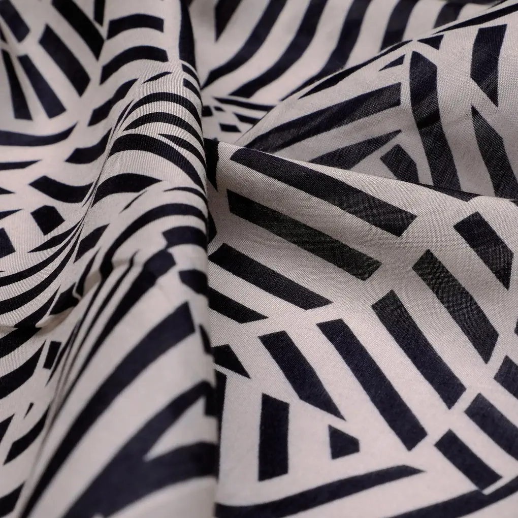 Attractive Black Strips With Bone Colour Digital Printed Fabric - Pure Muslin - Image 3