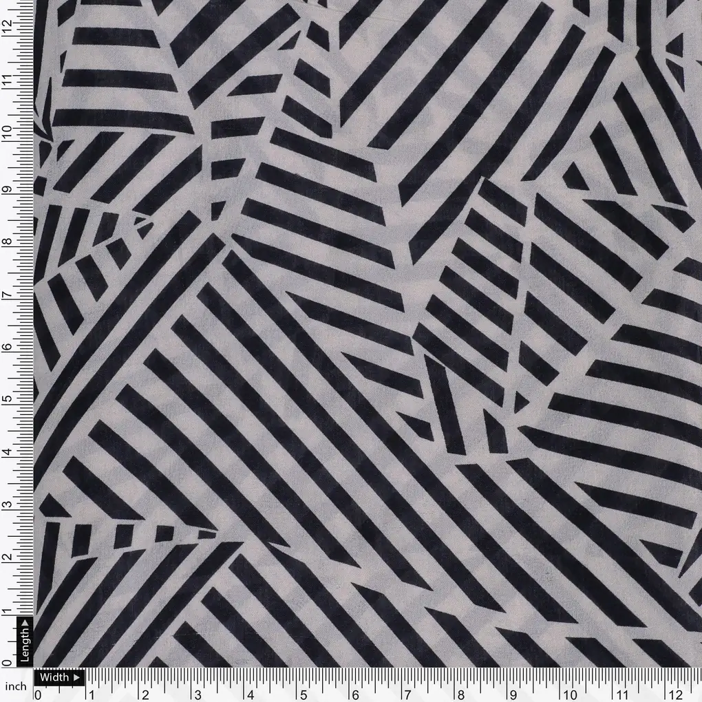 Attractive Black Strips With Bone Colour Digital Printed Fabric - Pure Muslin - Image 4