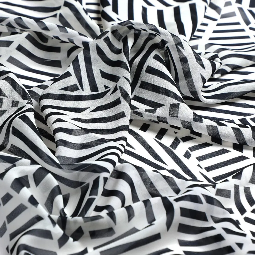 Attractive Black Strips With Bone Colour Digital Printed Fabric - Weightless - Image 3