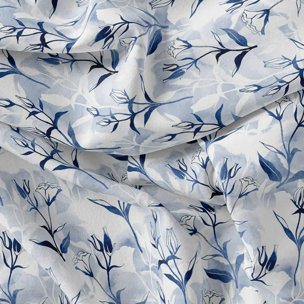 Attractive Blue Bud Water Paint Shadow Digital Printed Fabric - Image 3