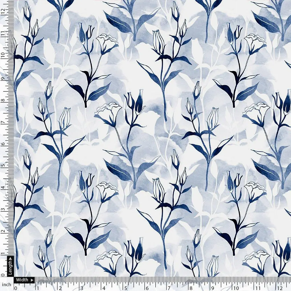 Attractive Blue Bud Water Paint Shadow Digital Printed Fabric - Image 4