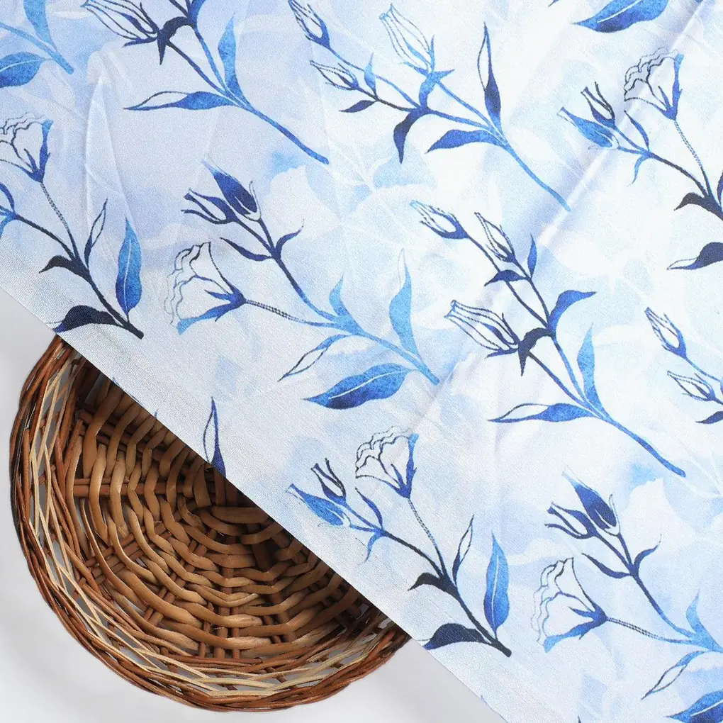 Attractive Blue Bud Water Paint Shadow Digital Printed Fabric - Japan Satin - Image 2
