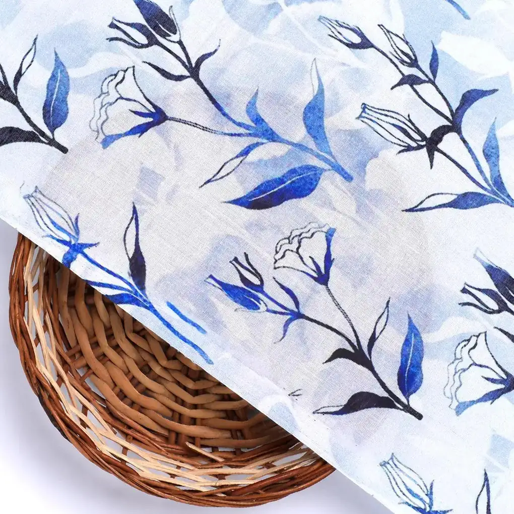 Attractive Blue Bud Water Paint Shadow Digital Printed Fabric - Cotton - Image 2