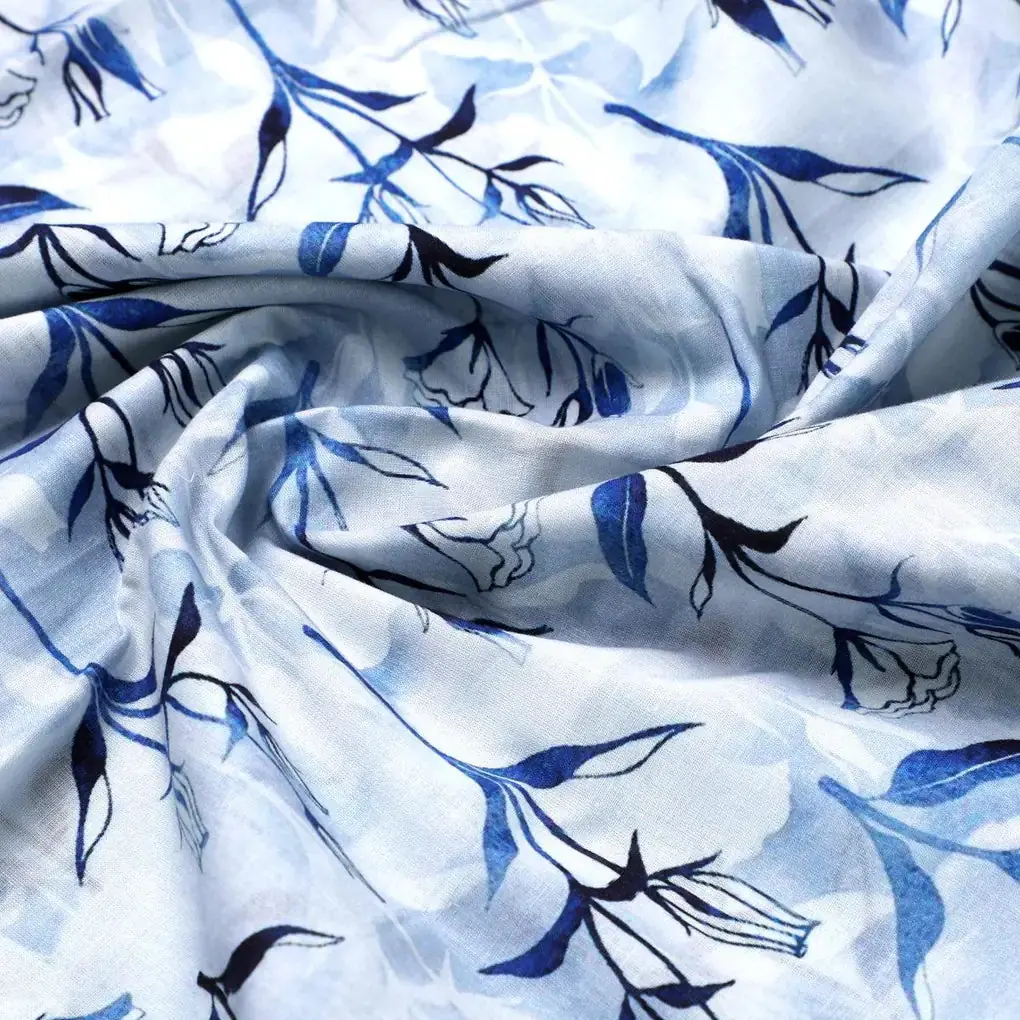 Attractive Blue Bud Water Paint Shadow Digital Printed Fabric - Cotton - Image 3