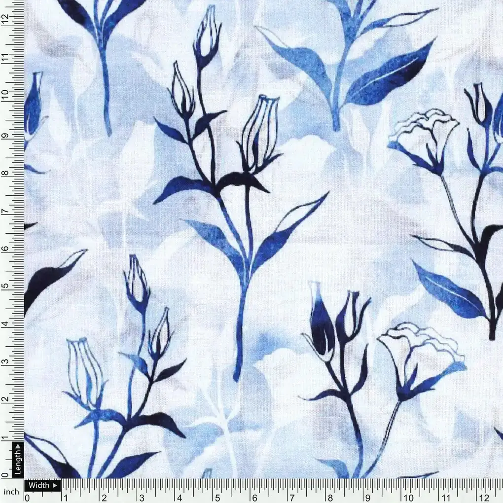 Attractive Blue Bud Water Paint Shadow Digital Printed Fabric - Cotton - Image 4