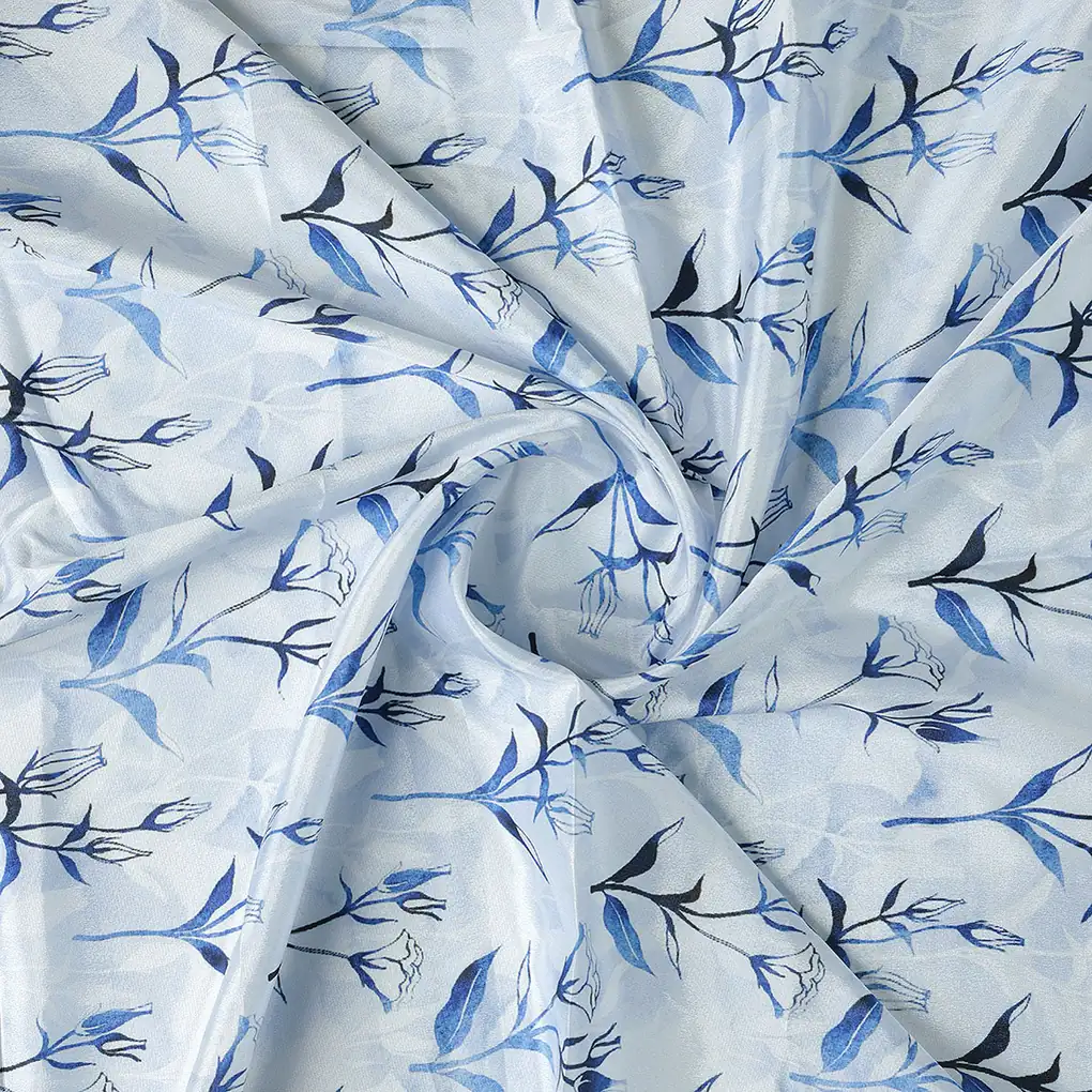 Attractive Blue Bud Water Paint Shadow Digital Printed Fabric - Silk Crepe - Image 2