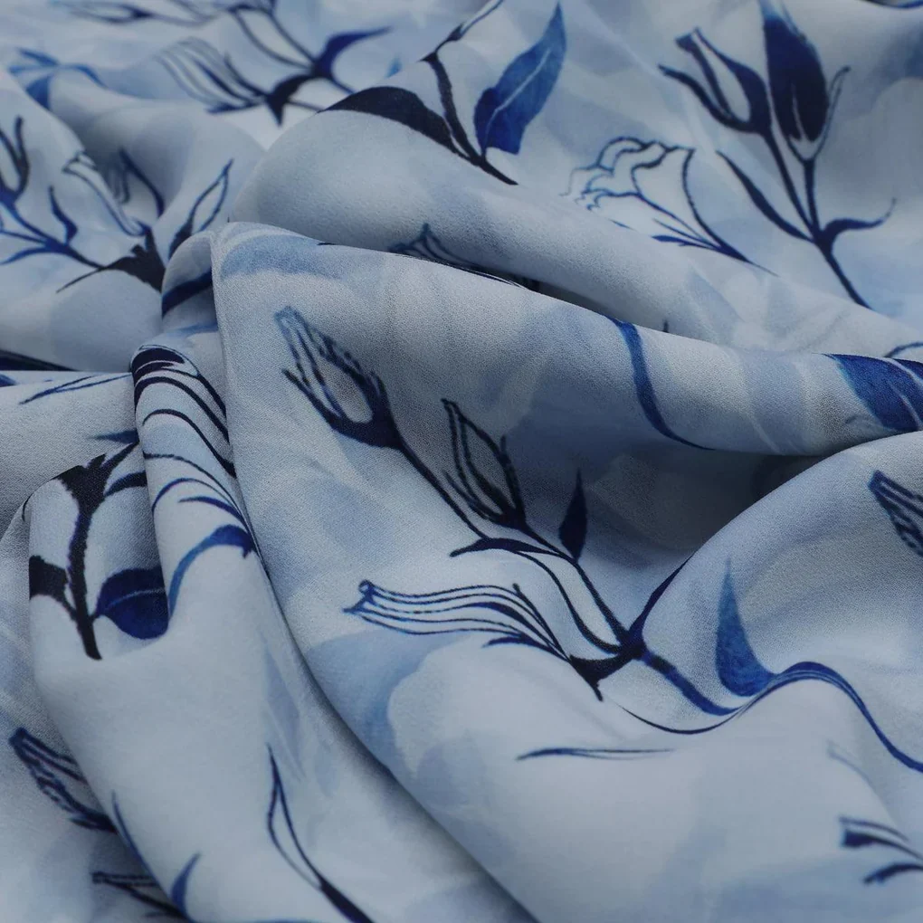 Attractive Blue Bud Water Paint Shadow Digital Printed Fabric - Weightless - Image 3