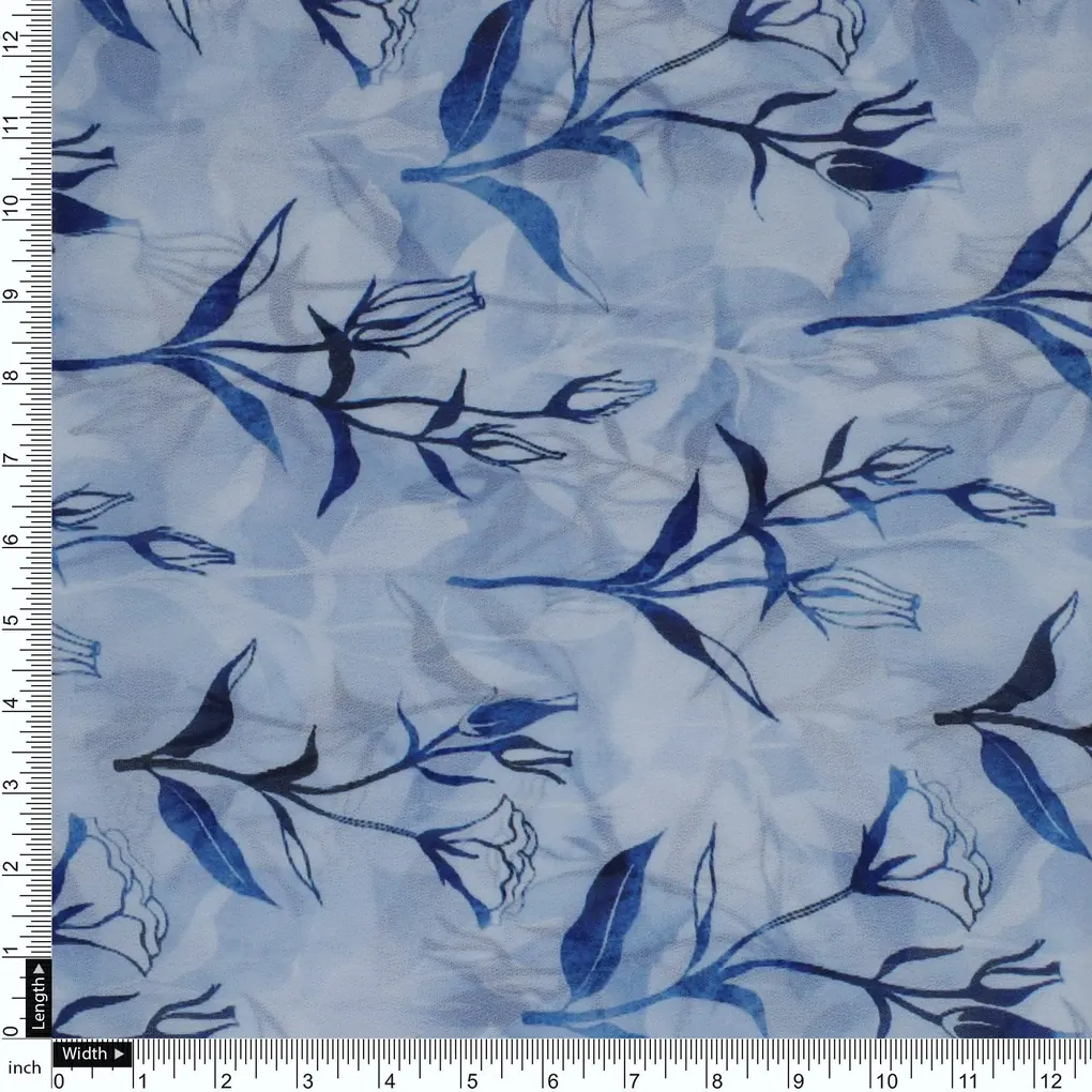 Attractive Blue Bud Water Paint Shadow Digital Printed Fabric - Weightless - Image 4