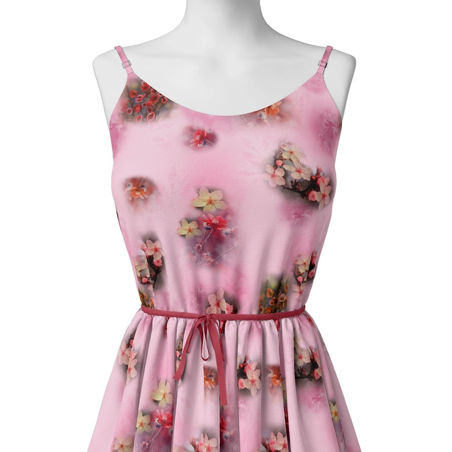 Attractive Jasmin Pink Flower With Orange Rose Digital Printed Fabric - Image 2