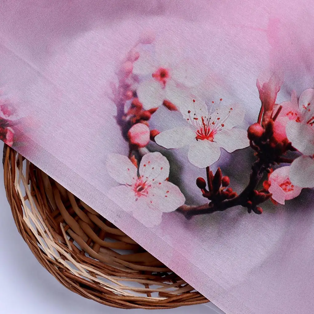 Attractive Jasmin Pink Flower With Orange Rose Digital Printed Fabric - Japan Satin - Image 2