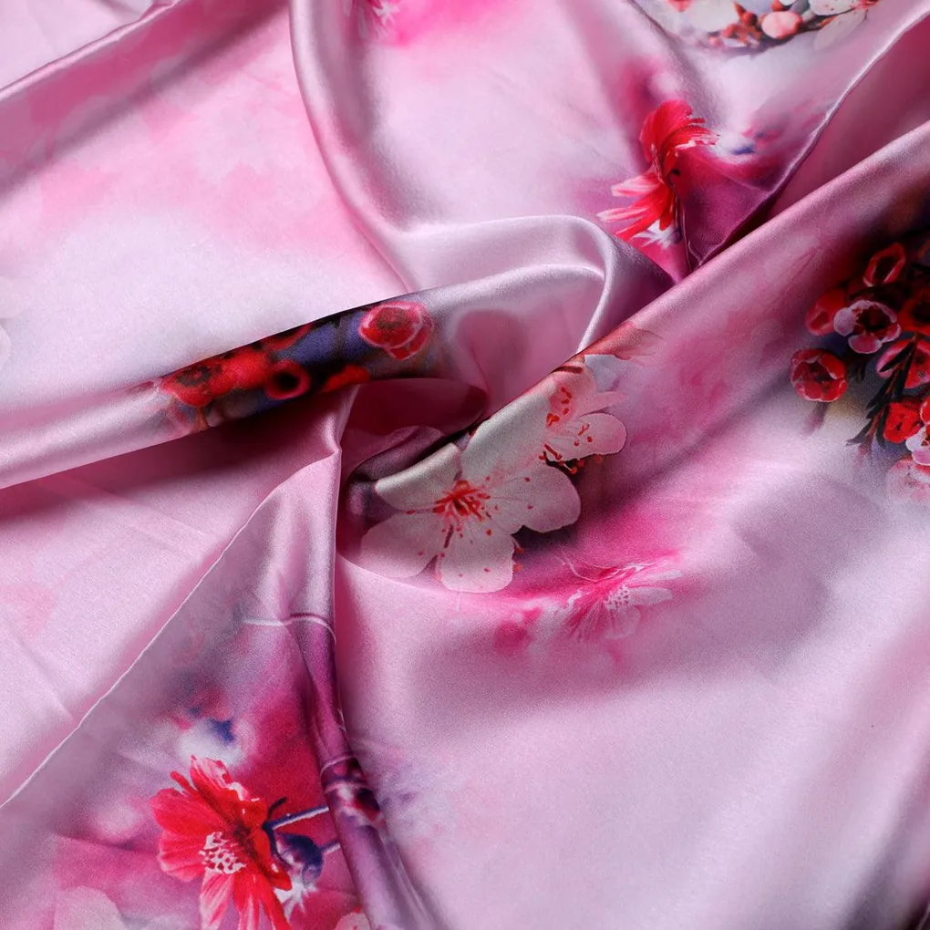Attractive Jasmin Pink Flower With Orange Rose Digital Printed Fabric - Japan Satin - Image 3