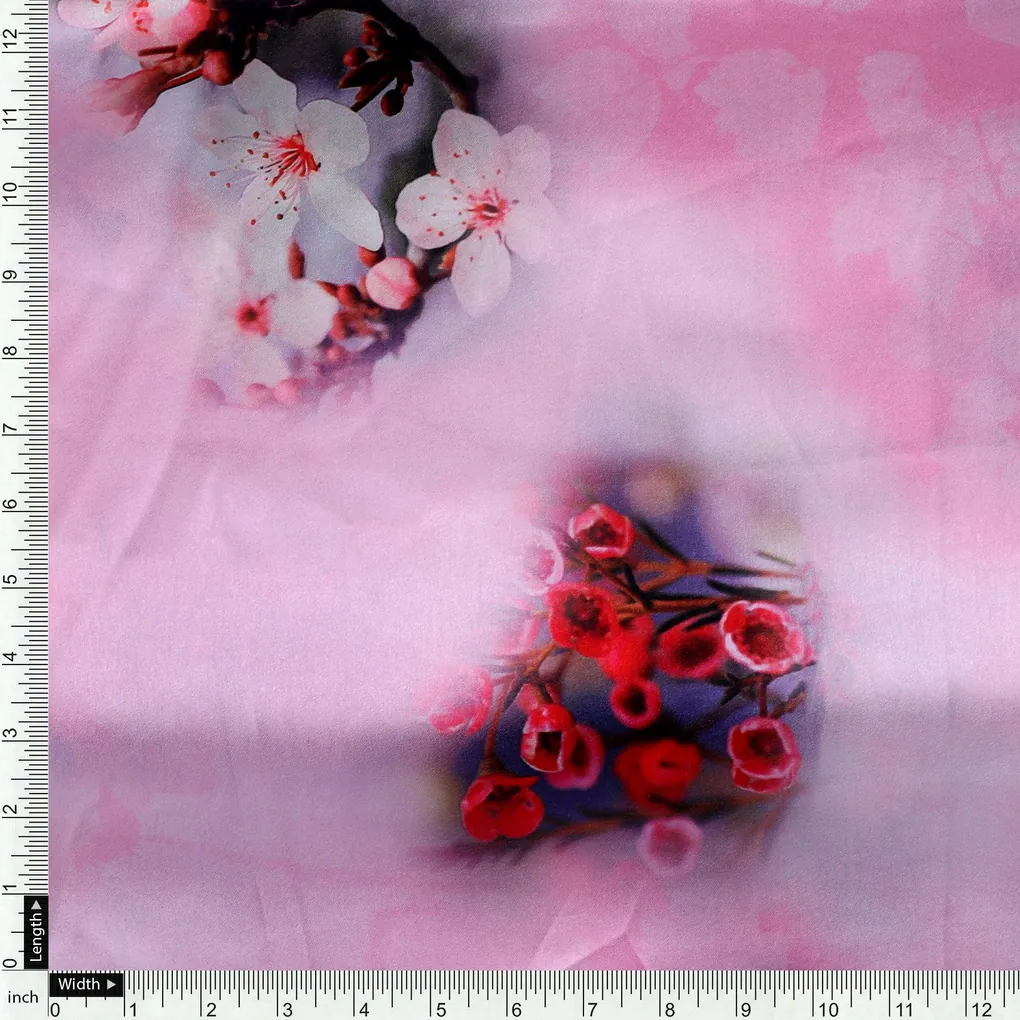 Attractive Jasmin Pink Flower With Orange Rose Digital Printed Fabric - Japan Satin - Image 4