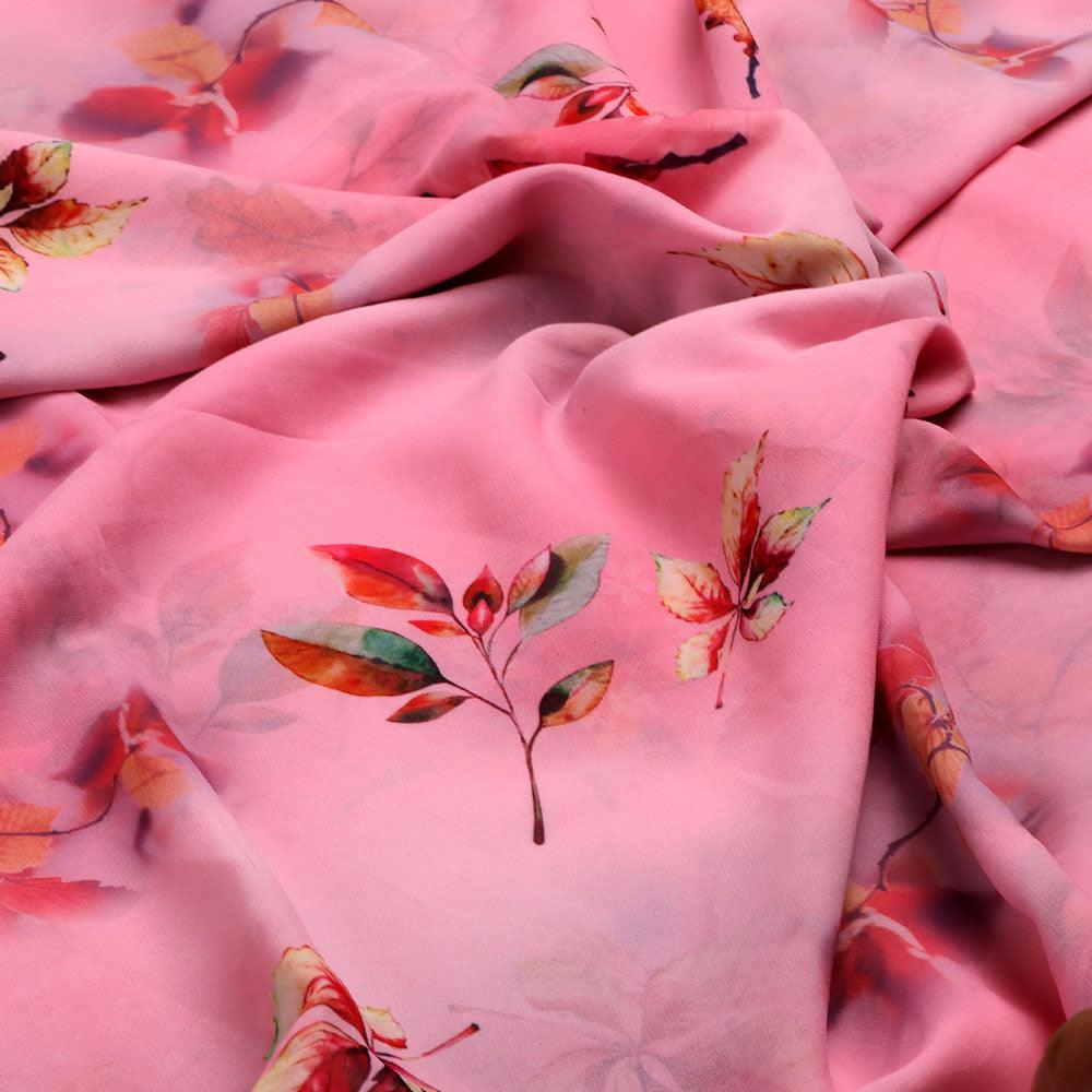 Attractive Multicolour Leaves With Pink Background Digital Printed Fabric - Weightless - Image 2