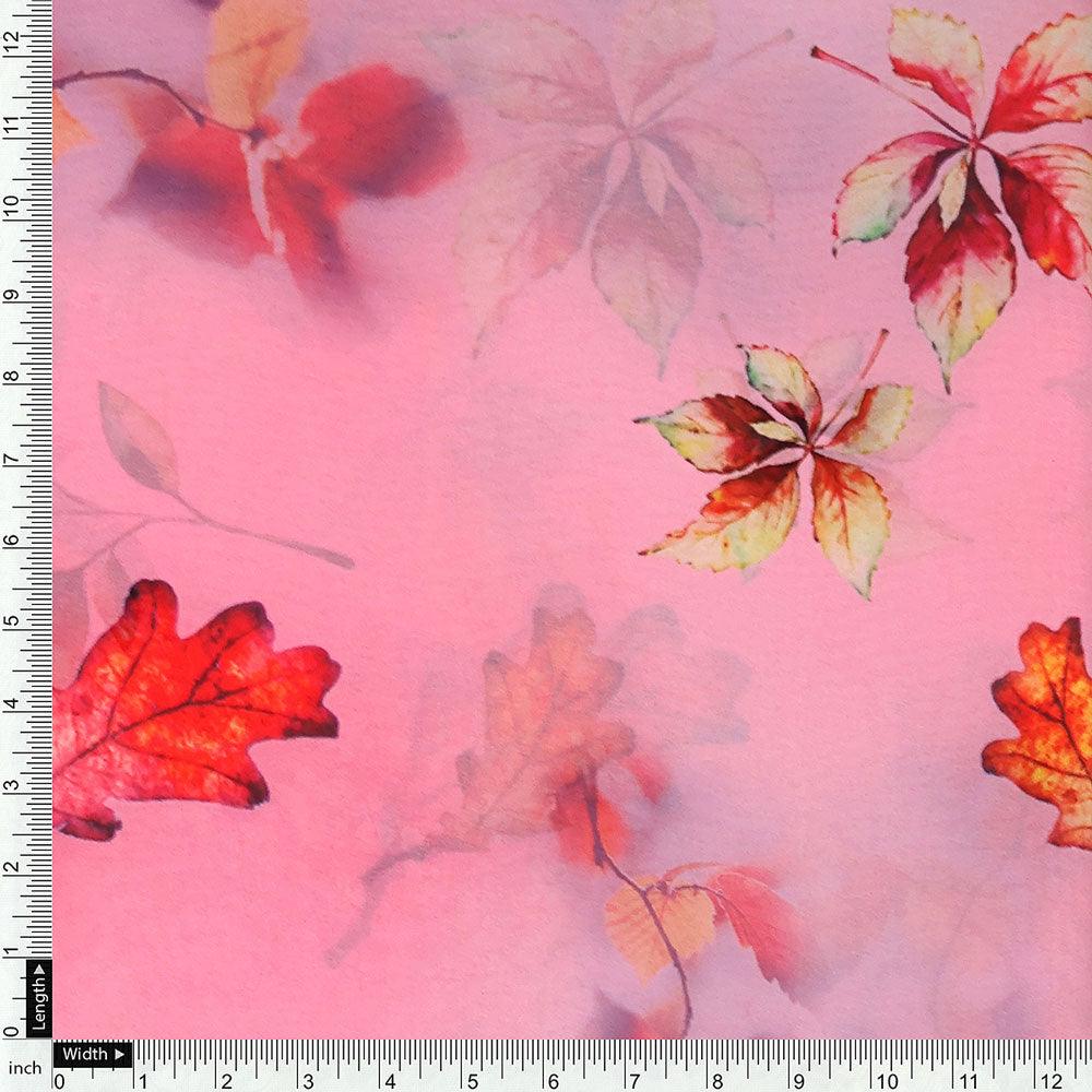 Attractive Multicolour Leaves With Pink Background Digital Printed Fabric - Weightless - Image 4
