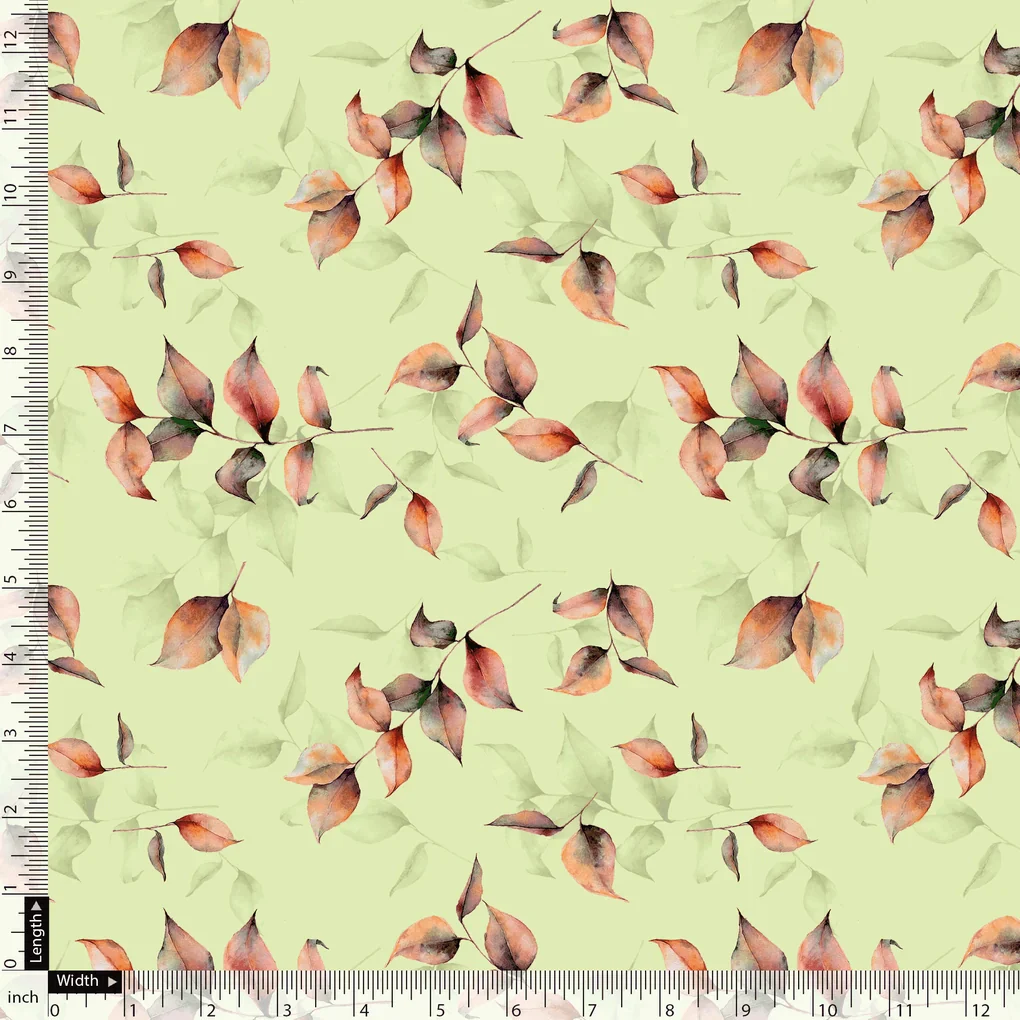 Attractive Orange Gradient Leaves Digital Printed Fabric - Weightless - Image 3