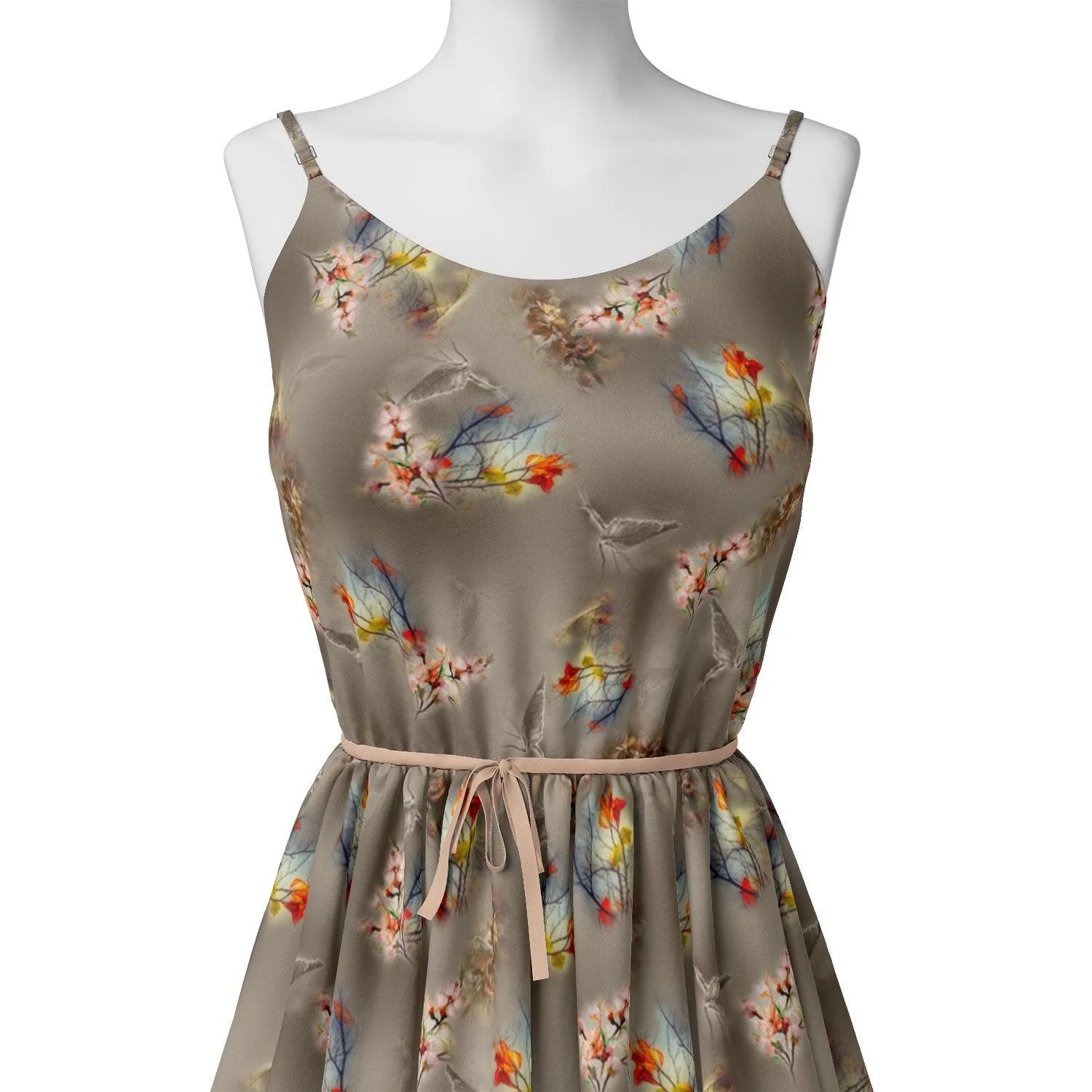 Attractive Pink Periwinkle With Autumn Buds Leaves Digital Printed Fabric - Pure Georgette - Image 2