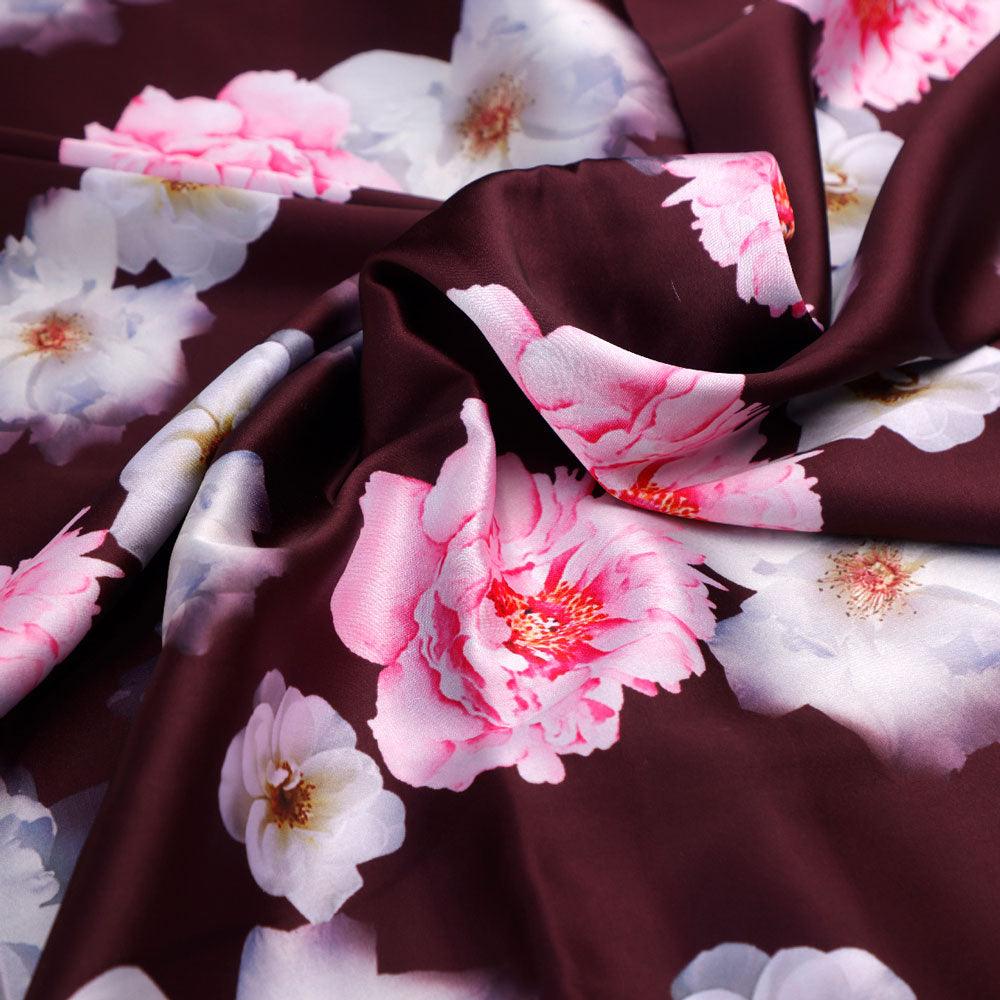 Attractive Pink Roses With Grey Digital Printed Fabric - Japan Satin - Image 3