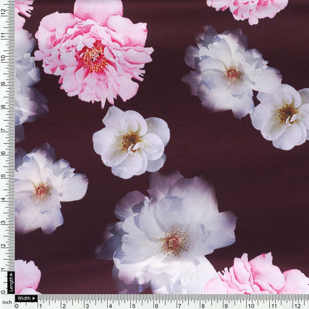 Attractive Pink Roses With Grey Digital Printed Fabric - Japan Satin - Image 4