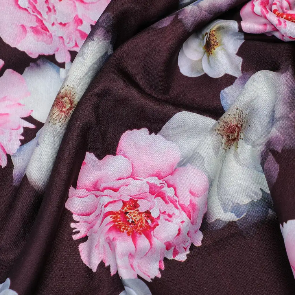 Attractive Pink Roses With Grey Digital Printed Fabric - Poly Muslin - Image 3