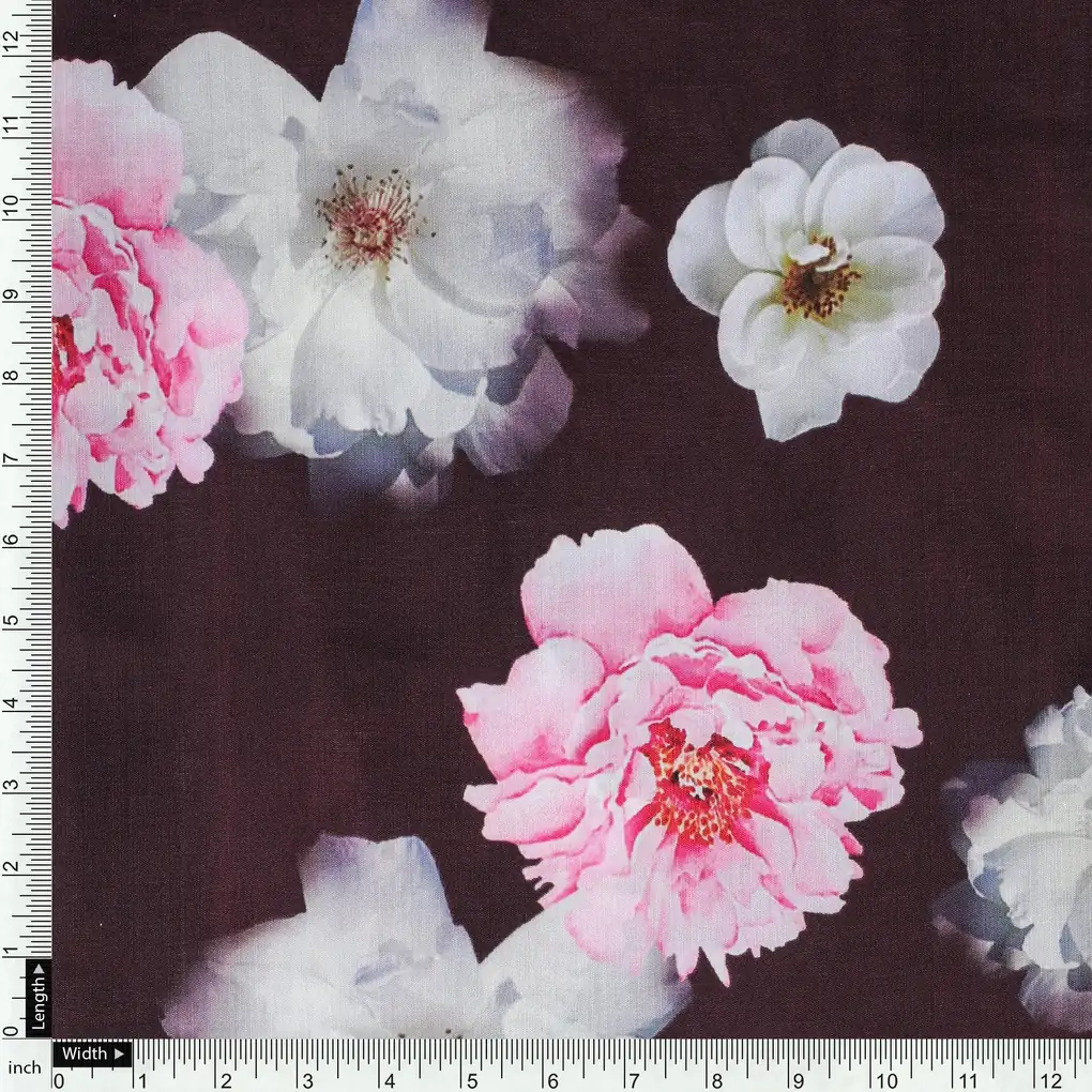 Attractive Pink Roses With Grey Digital Printed Fabric - Poly Muslin - Image 4