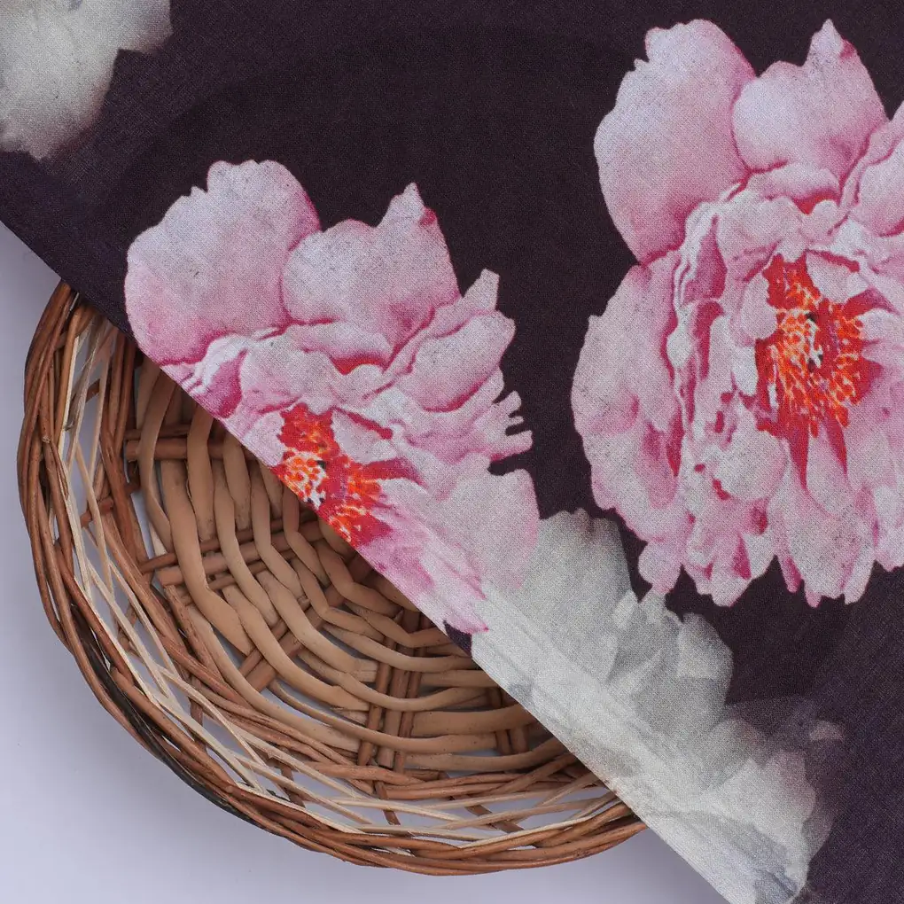 Attractive Pink Roses With Grey Digital Printed Fabric - Cotton - Image 2