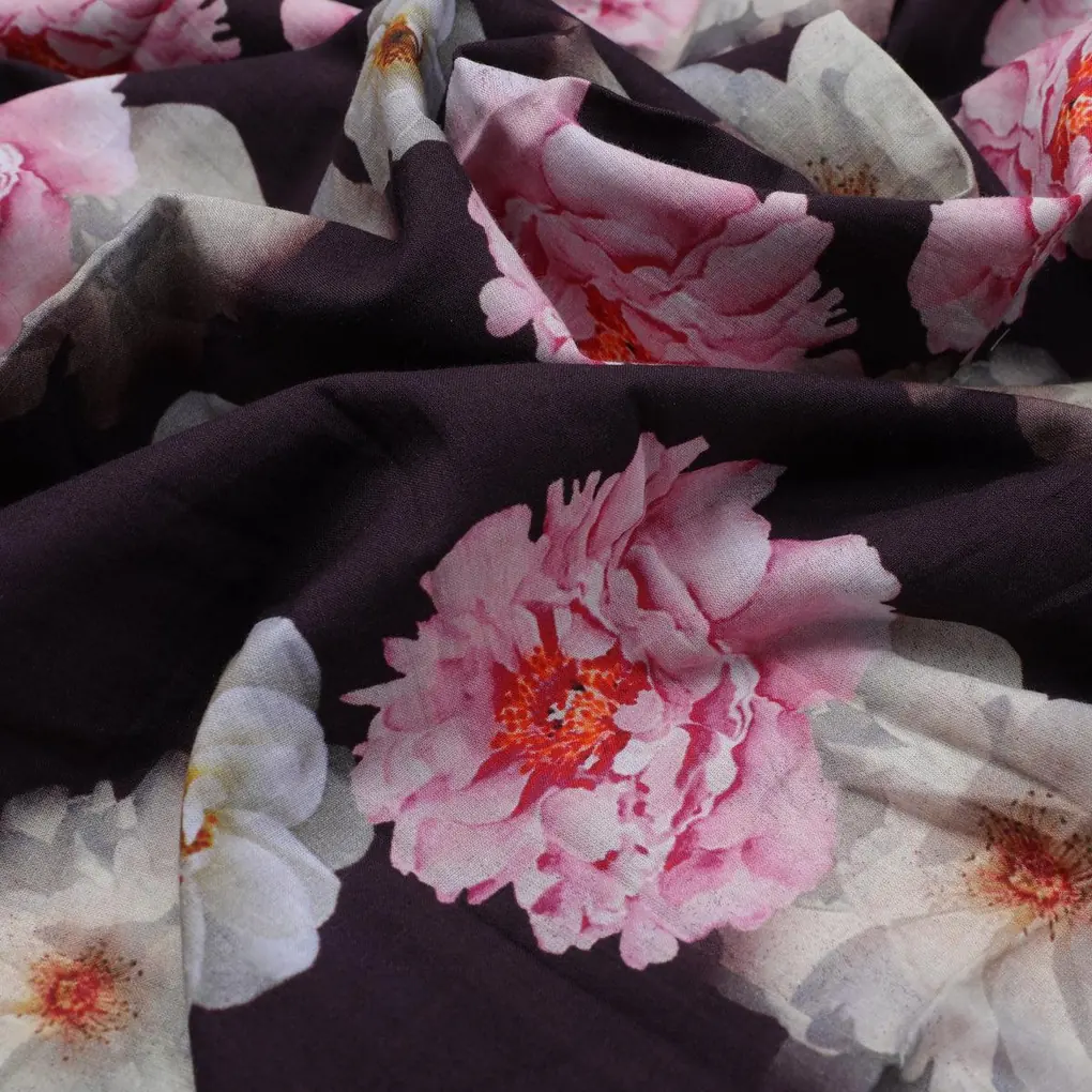 Attractive Pink Roses With Grey Digital Printed Fabric - Cotton - Image 3
