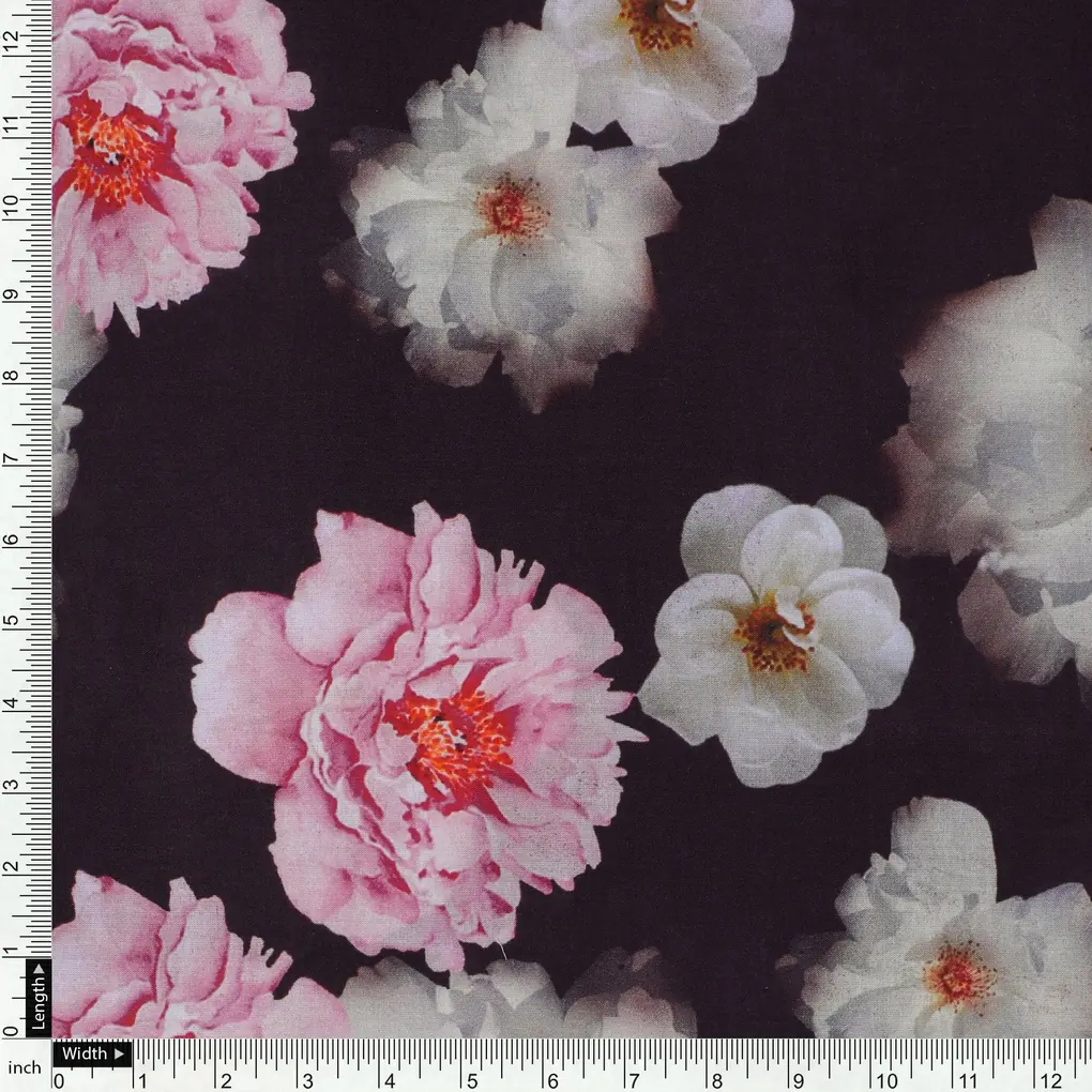 Attractive Pink Roses With Grey Digital Printed Fabric - Cotton - Image 4