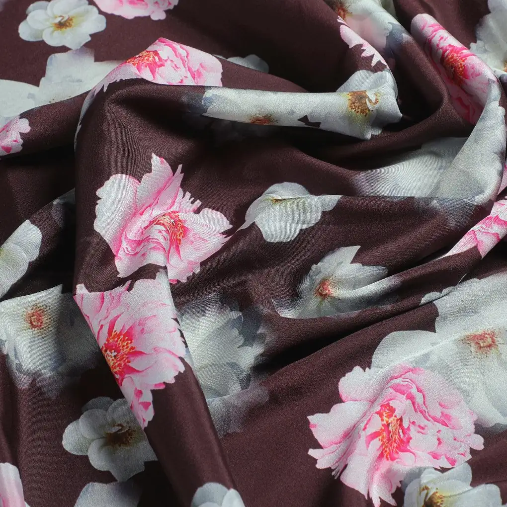 Attractive Pink Roses With Grey Digital Printed Fabric - Silk Crepe - Image 3